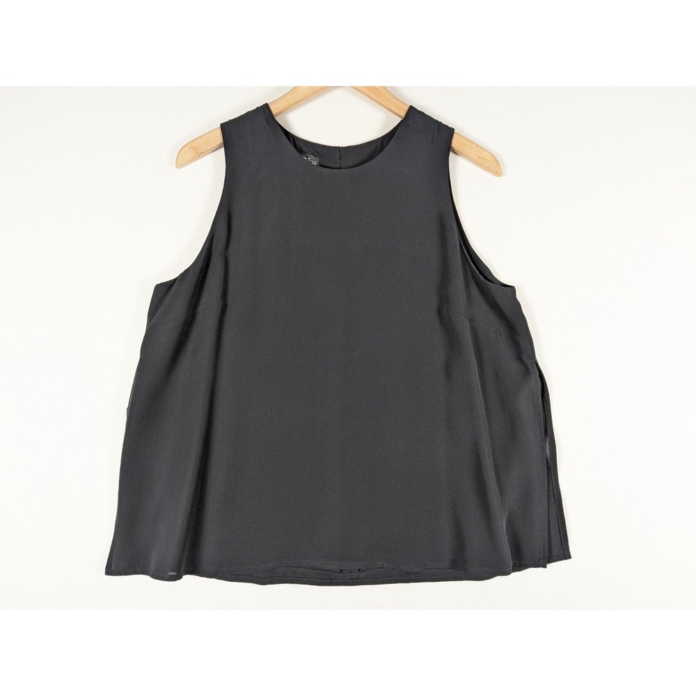 J Peterman Co Top Women 12 100% Black Silk Lined Classic Chic Back Button Tank